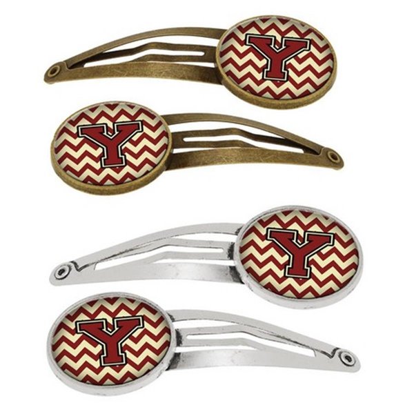 Carolines Treasures Letter Y Chevron Maroon and Gold Barrettes Hair Clips, Set of 4, 4PK CJ1061-YHCS4